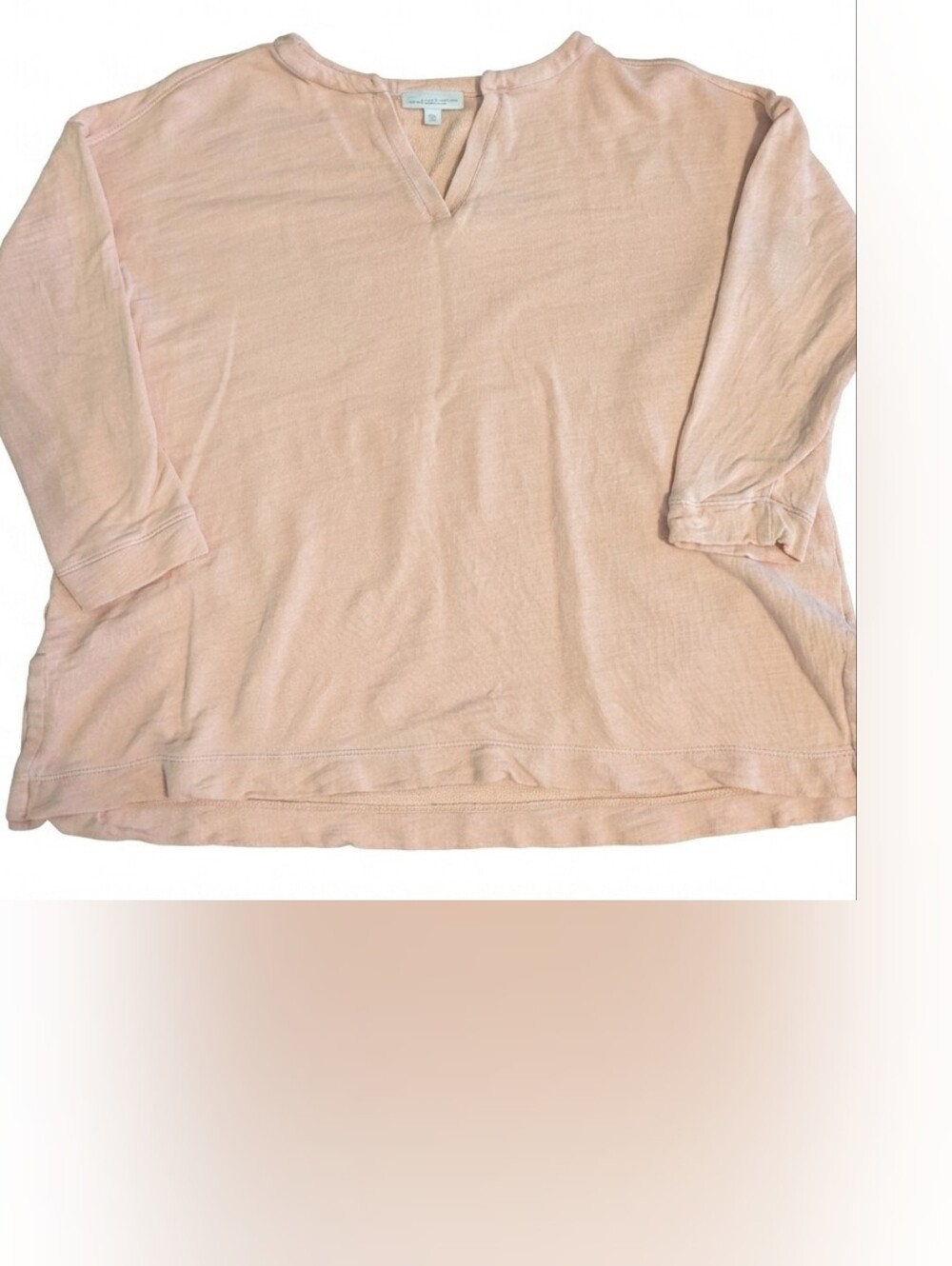 Pure Jill J Jill XL Organic Cotton Sweatshirt Peach Pink Notch Neck Slub Top EUC